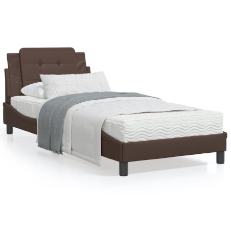 vidaXL Cama con colchón cuero sintético marrón 90x200 cm
