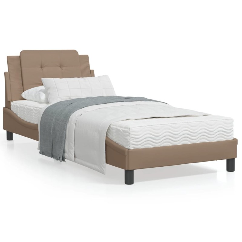 vidaXL Cama con colchón cuero sintético capuchino 90x200 cm