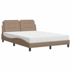 vidaXL Cama con colchón cuero sintético capuchino 140x190 cm
