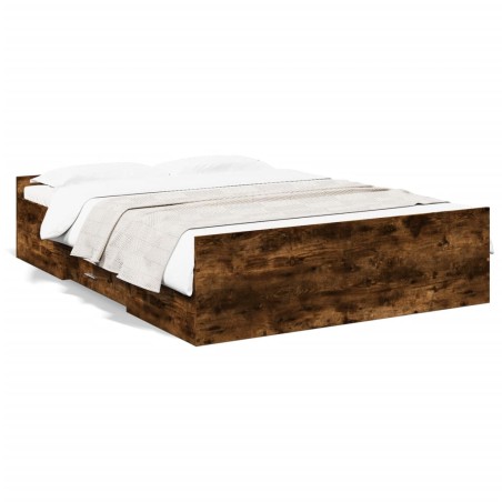 vidaXL Cama con cajones madera de ingeniería roble ahumado 135x190 cm