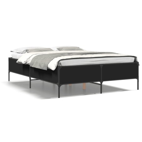 vidaXL Estructura de cama madera de ingeniería y metal negro 135x190cm