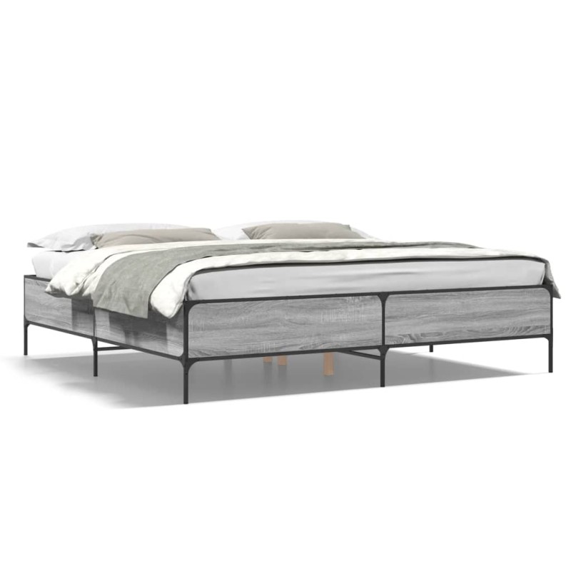 vidaXL Estructura cama madera ingeniería metal gris Sonoma 200x200 cm vidaXL Estructura cama madera ingeniería metal gris Sonoma 200x200 cm