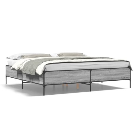 vidaXL Estructura cama madera ingeniería metal gris Sonoma 200x200 cm