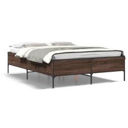 vidaXL Estructura cama madera ingeniería metal marrón roble 120x200 cm