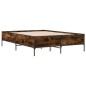 vidaXL Estructura cama madera ingeniería metal roble ahumado 150x200cm vidaXL Estructura cama madera ingeniería metal roble ahumado 150x200cm