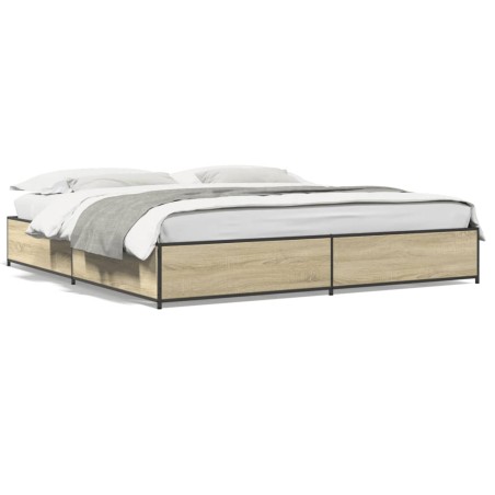 vidaXL Estructura cama madera ingeniería metal roble Sonoma 160x200 cm