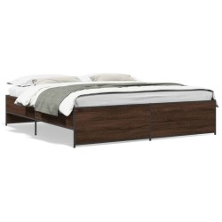 vidaXL Estructura cama madera ingeniería metal marrón roble 200x200 cm
