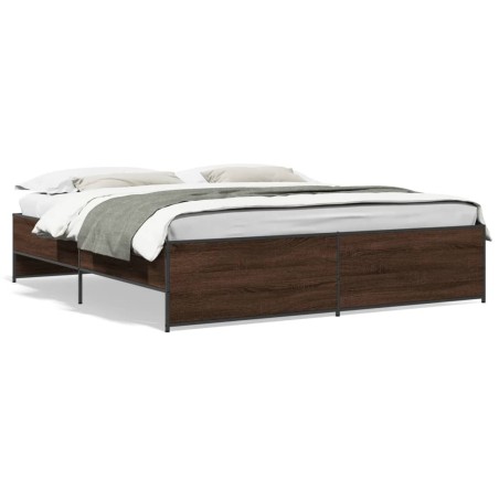 vidaXL Estructura cama madera ingeniería metal marrón roble 200x200 cm
