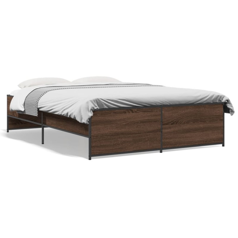 vidaXL Estructura cama madera ingeniería metal marrón roble 140x190 cm