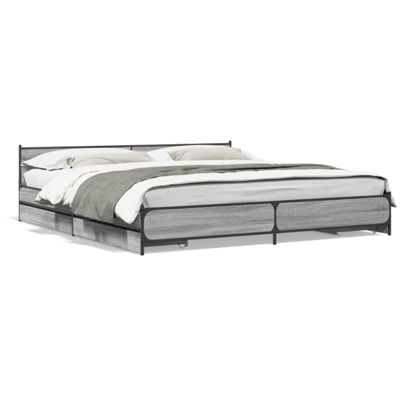 vidaXL Cama con cajones madera ingeniería gris Sonoma 200x200 cm vidaXL Cama con cajones madera ingeniería gris Sonoma 200x200 cm