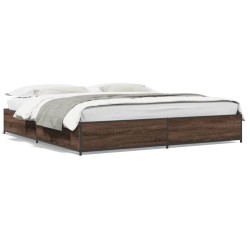 vidaXL Estructura cama madera ingeniería metal marrón roble 180x200 cm