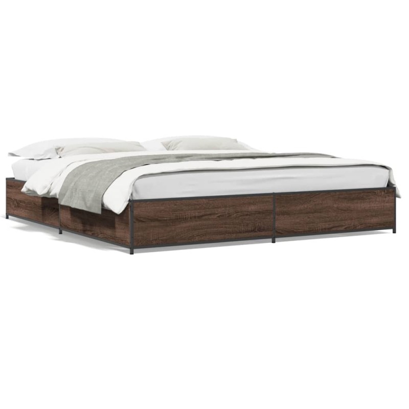 vidaXL Estructura cama madera ingeniería metal marrón roble 180x200 cm