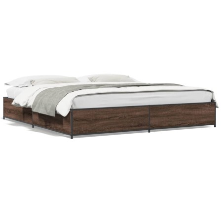 vidaXL Estructura cama madera ingeniería metal marrón roble 180x200 cm