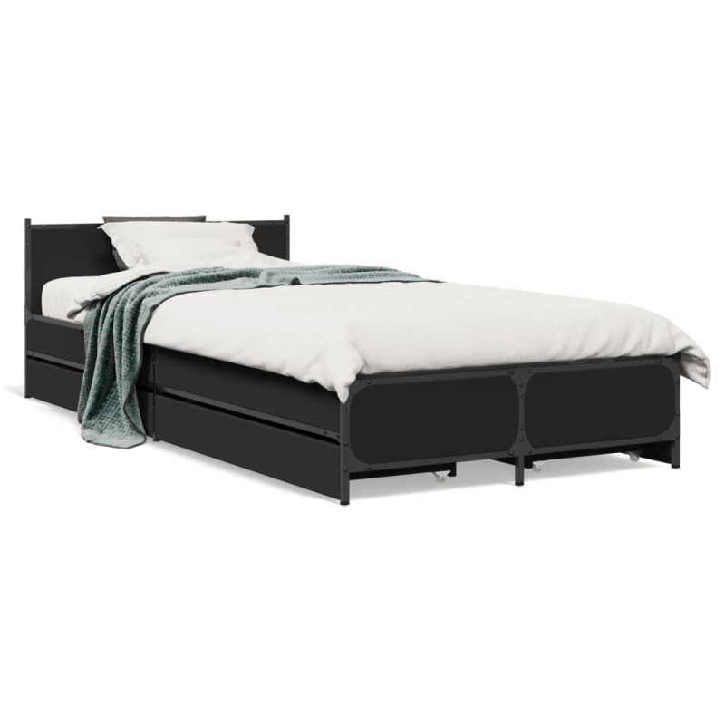 vidaXL Cama con cajones madera de ingeniería negro 100x200 cm vidaXL Cama con cajones madera de ingeniería negro 100x200 cm