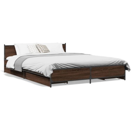 vidaXL Cama con cajones madera de ingeniería marrón roble 140x200 cm