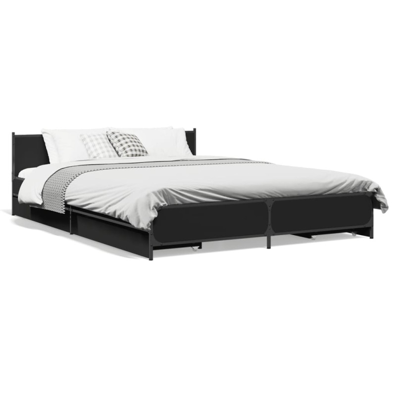 vidaXL Estructura cama con cajones madera ingeniería negra 160x200 cm vidaXL Estructura cama con cajones madera ingeniería negra 160x200 cm