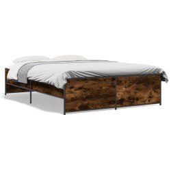 vidaXL Estructura cama madera ingeniería metal roble ahumado 140x190cm