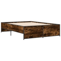 vidaXL Estructura cama madera ingeniería metal roble ahumado 140x190cm