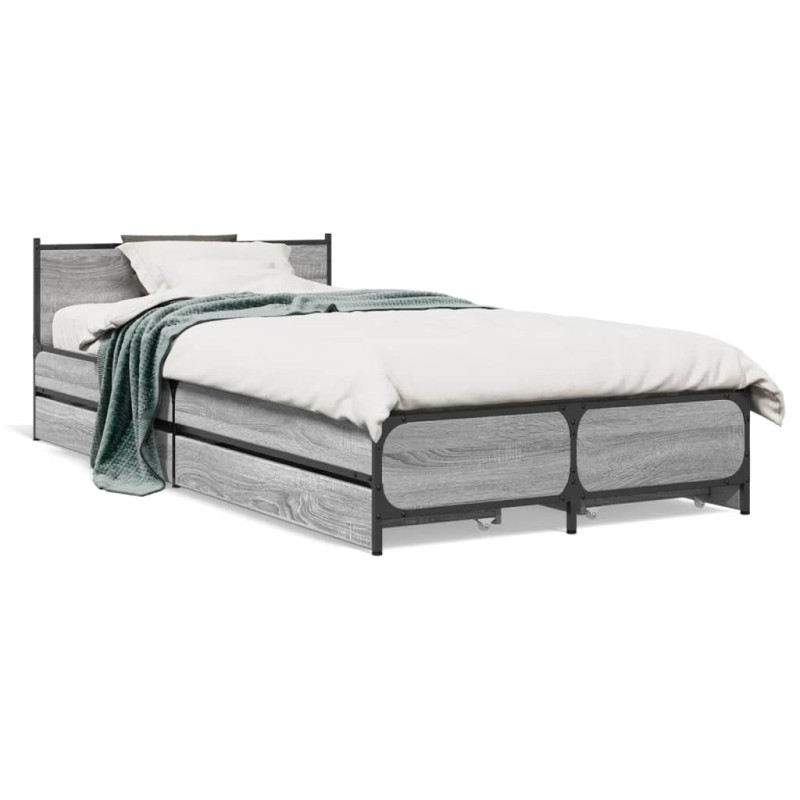 vidaXL Cama con cajones madera de ingeniería gris Sonoma 90x190 cm vidaXL Cama con cajones madera de ingeniería gris Sonoma 90x190 cm