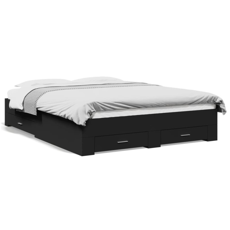 vidaXL Cama con cajones madera de ingeniería negro 140x200 cm vidaXL Cama con cajones madera de ingeniería negro 140x200 cm
