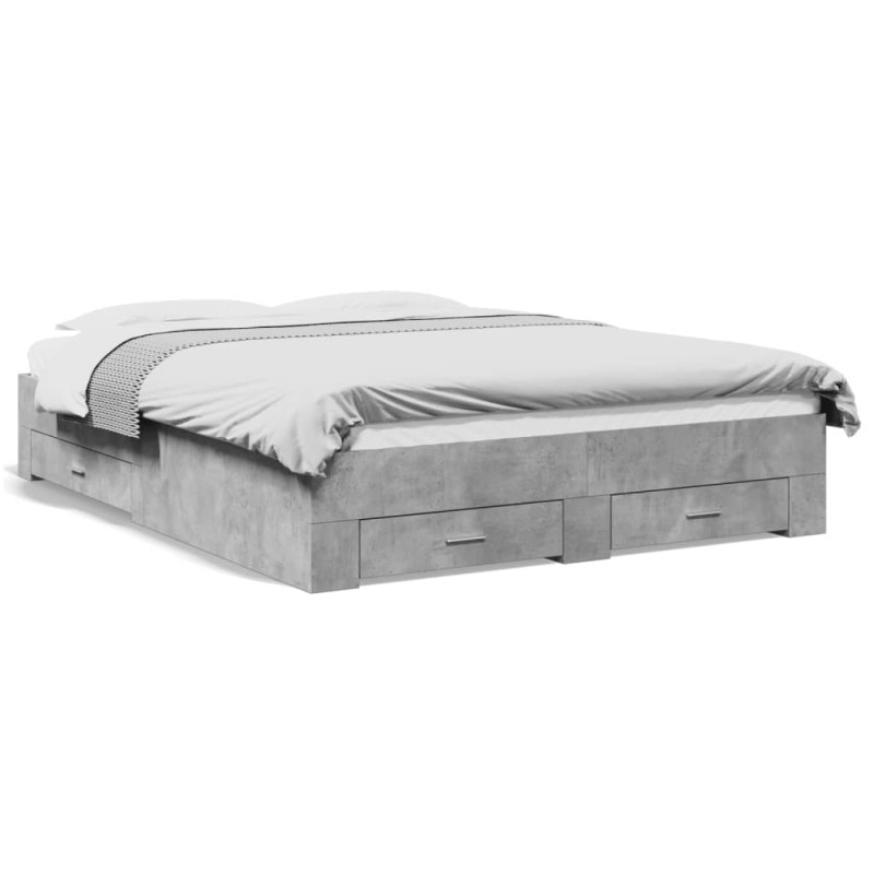 vidaXL Cama con cajones madera ingeniería gris hormigón 140x200 cm vidaXL Cama con cajones madera ingeniería gris hormigón 140x200 cm