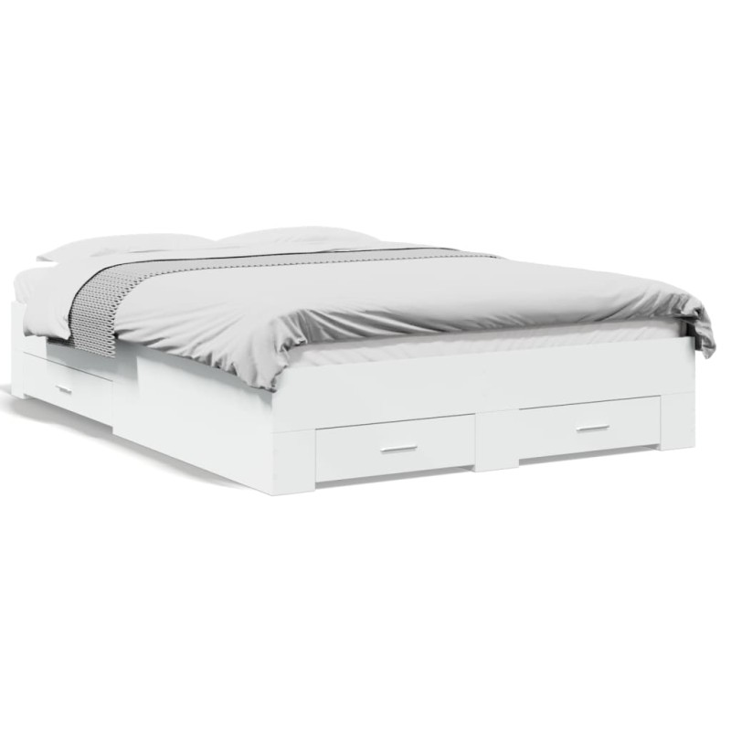 vidaXL Cama con cajones madera de ingeniería blanca 140x190 cm vidaXL Cama con cajones madera de ingeniería blanca 140x190 cm