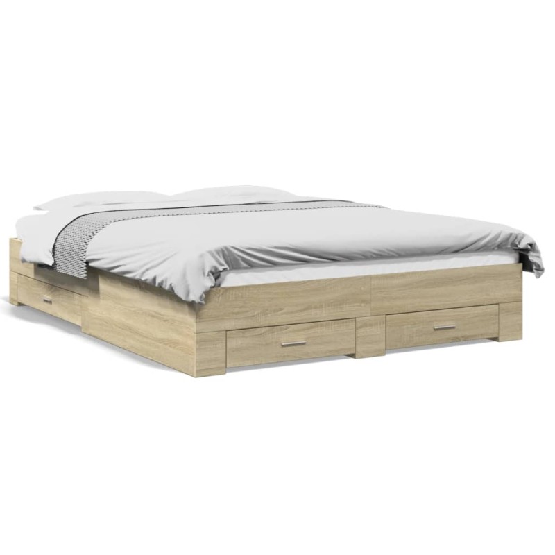 vidaXL Cama con cajones madera ingeniería roble Sonoma 160x200 cm vidaXL Cama con cajones madera ingeniería roble Sonoma 160x200 cm