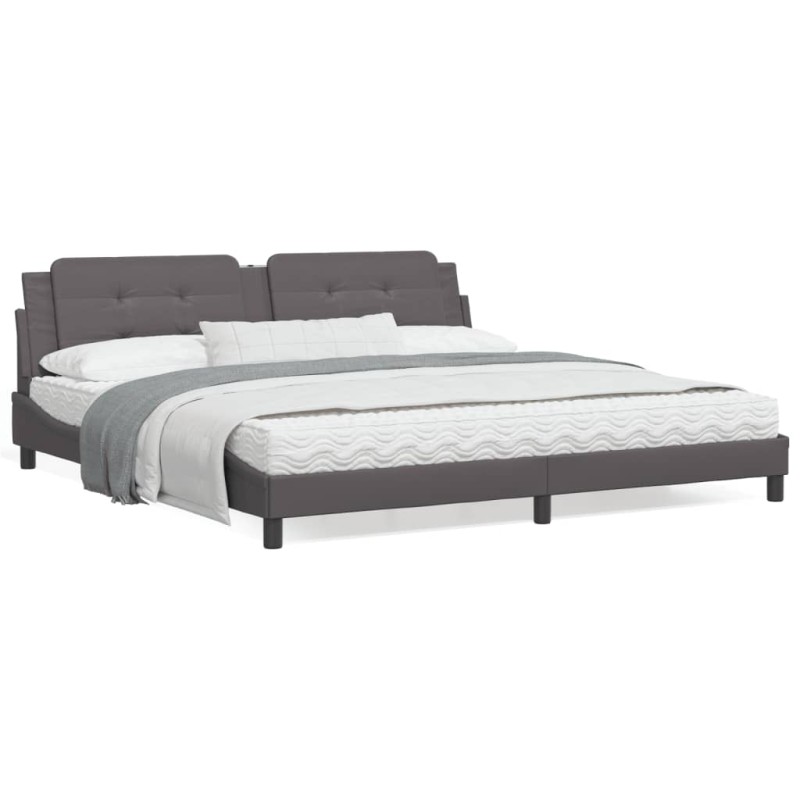 vidaXL Estructura de cama con cabecero cuero sintético gris 200x200 cm vidaXL Estructura de cama con cabecero cuero sintético gris 200x200 cm