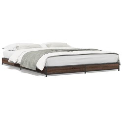 vidaXL Estructura cama madera ingeniería metal marrón roble 140x190 cm