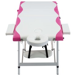 vidaXL Camilla de masaje plegable 3 zonas aluminio blanco y rosa