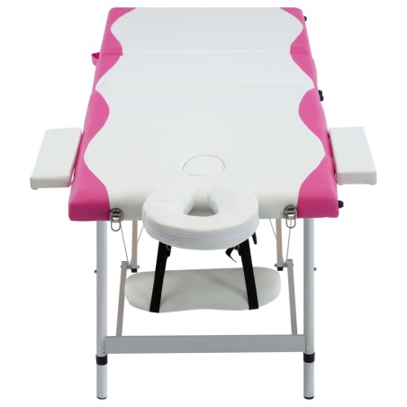 vidaXL Camilla de masaje plegable 3 zonas aluminio blanco y rosa