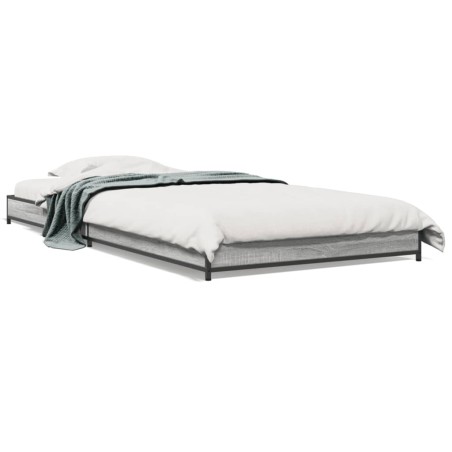 vidaXL Estructura cama madera ingeniería metal gris Sonoma 100x200 cm