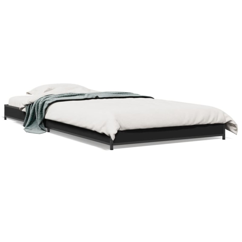 vidaXL Estructura de cama madera de ingeniería y metal negra 90x190 cm vidaXL Estructura de cama madera de ingeniería y metal negra 90x190 cm