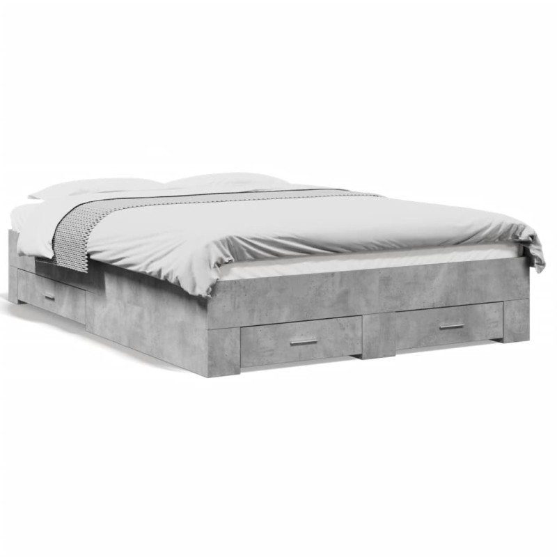 vidaXL Cama con cajones madera ingeniería gris hormigón 135x190 cm vidaXL Cama con cajones madera ingeniería gris hormigón 135x190 cm