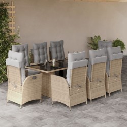 vidaXL Set comedor de jardín 9 pzas con cojines ratán sintético beige