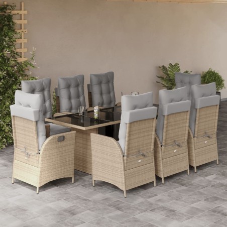 vidaXL Set comedor de jardín 9 pzas con cojines ratán sintético beige