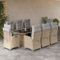 vidaXL Set comedor de jardín 9 pzas con cojines ratán sintético beige vidaXL Set comedor de jardín 9 pzas con cojines ratán sintético beige