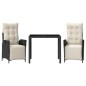 vidaXL Set comedor de jardín 3 pzas con cojines ratán sintético negro vidaXL Set comedor de jardín 3 pzas con cojines ratán sintético negro