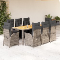 vidaXL Set comedor jardín 9 pzas y cojines ratán sintético gris