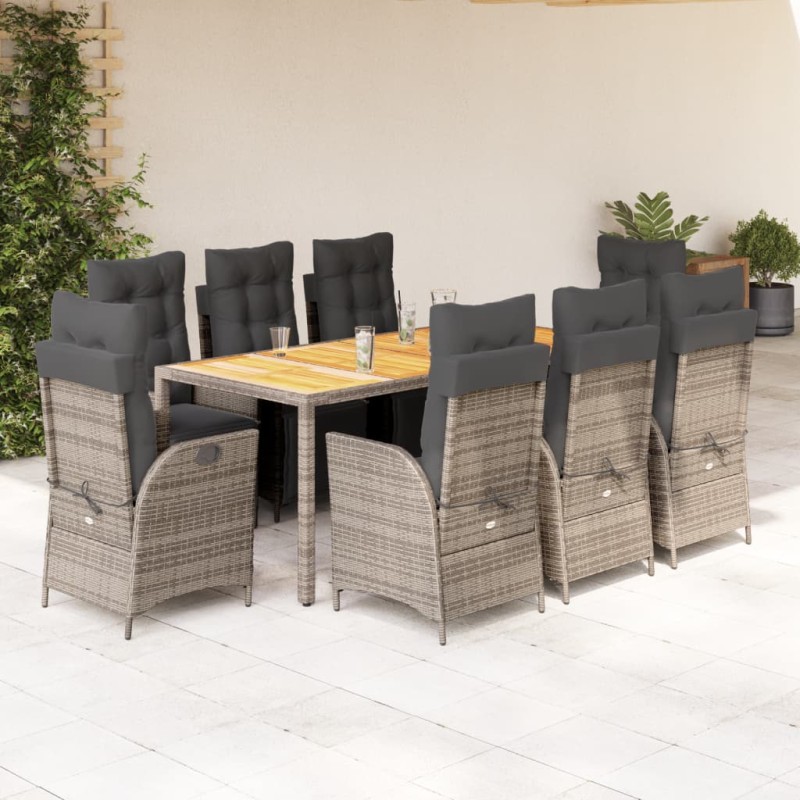 vidaXL Set comedor jardín 9 pzas y cojines ratán sintético gris vidaXL Set comedor jardín 9 pzas y cojines ratán sintético gris