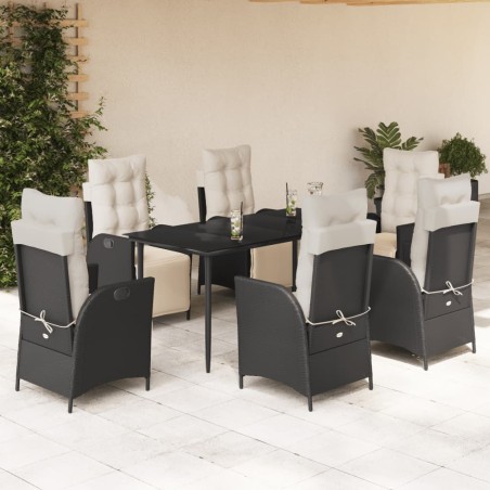 vidaXL Set de comedor de jardín 7 pzas y cojines ratán sintético negro
