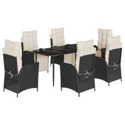 vidaXL Set de comedor de jardín 7 pzas y cojines ratán sintético negro