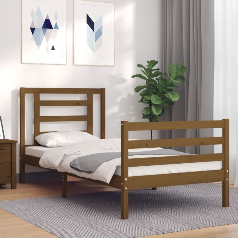 vidaXL Estructura cama con cabecero madera maciza marrón miel 90x200cm vidaXL Estructura cama con cabecero madera maciza marrón miel 90x200cm