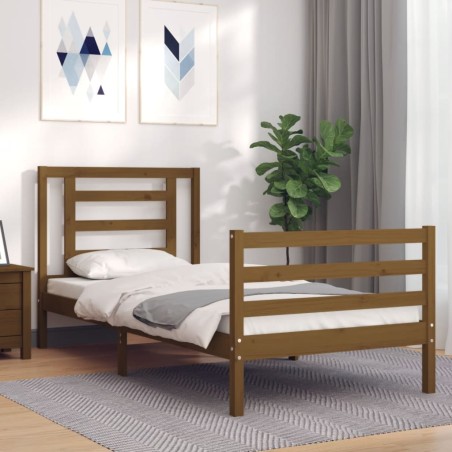 vidaXL Estructura cama con cabecero madera maciza marrón miel 90x200cm