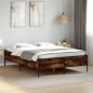 vidaXL Estructura cama madera ingeniería metal roble ahumado 120x190cm vidaXL Estructura cama madera ingeniería metal roble ahumado 120x190cm