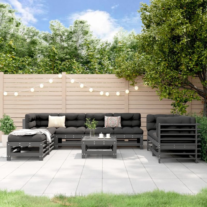 vidaXL Mesa y taburetes altos jardín 9 pzas madera maciza de pino gris vidaXL Mesa y taburetes altos jardín 9 pzas madera maciza de pino gris