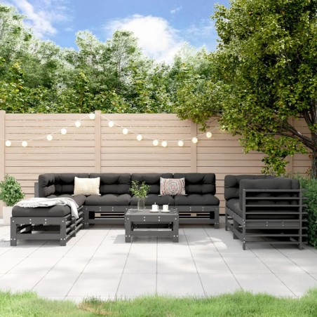 vidaXL Mesa y taburetes altos jardín 9 pzas madera maciza de pino gris