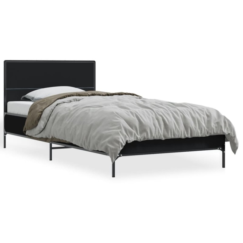 vidaXL Estructura de cama madera de ingeniería y metal negro 90x200 cm vidaXL Estructura de cama madera de ingeniería y metal negro 90x200 cm