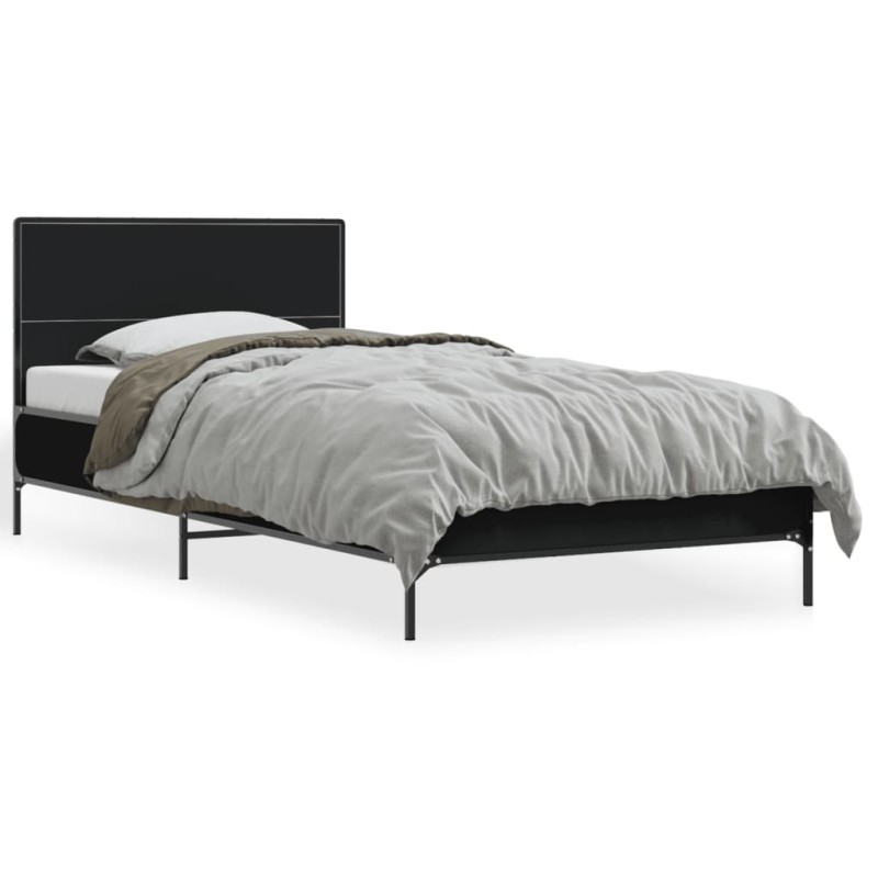 vidaXL Estructura de cama madera de ingeniería y metal negra 75x190 cm vidaXL Estructura de cama madera de ingeniería y metal negra 75x190 cm