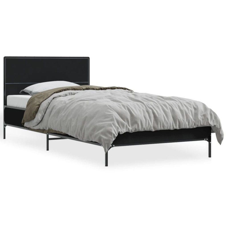 vidaXL Estructura de cama madera ingeniería y metal negro 100x200 cm vidaXL Estructura de cama madera ingeniería y metal negro 100x200 cm
